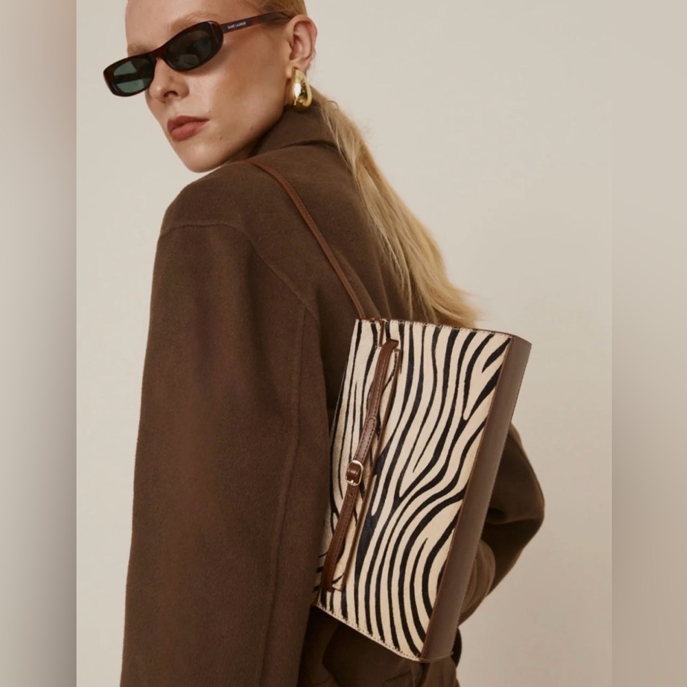 Zebra Pattern Shoulder Bag with Brown Accents - Calf Hair/Genuine Leather